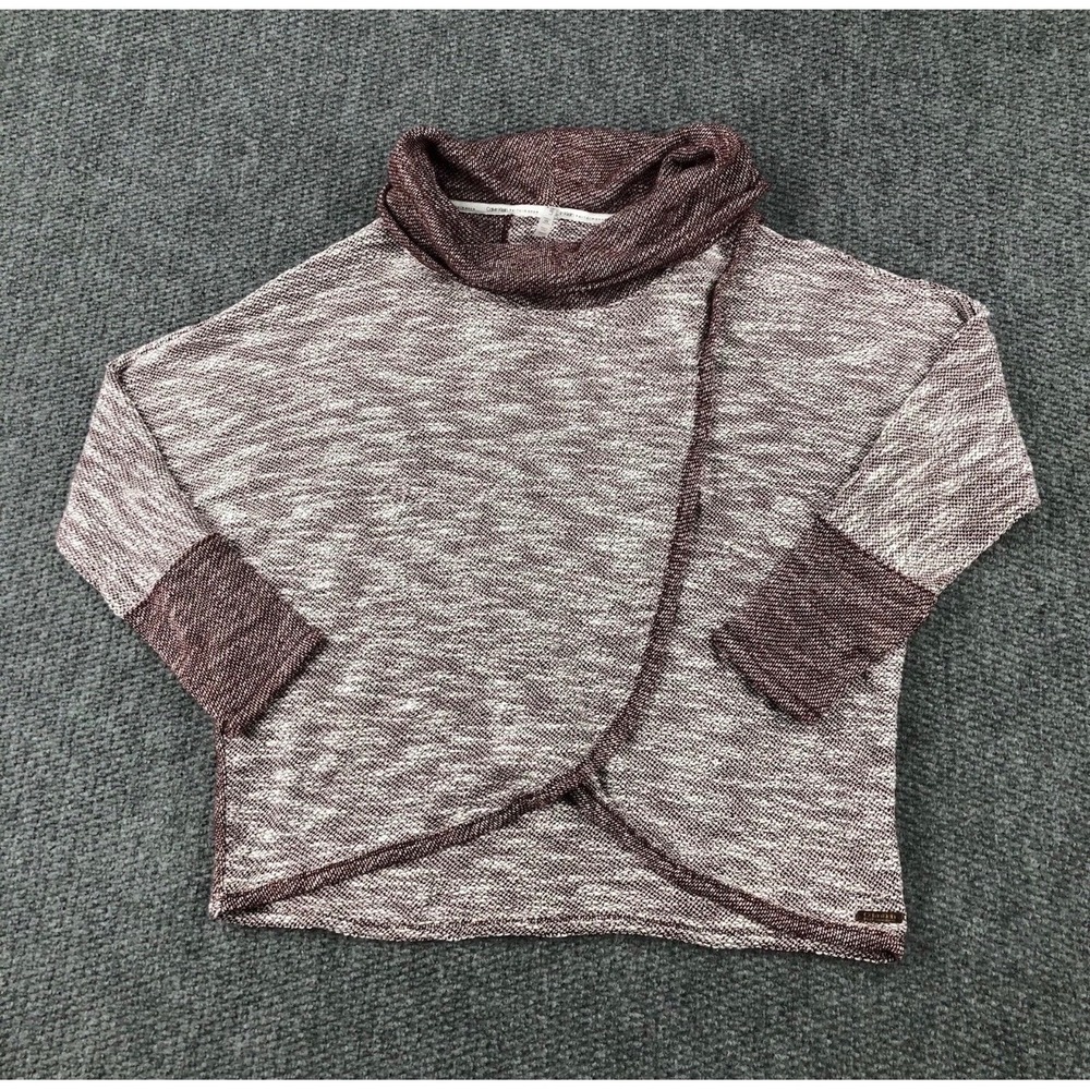 Calvin Klein Performance Pullover Womens L‎ Gray Marled Cowl Neck Tulip Hem Top